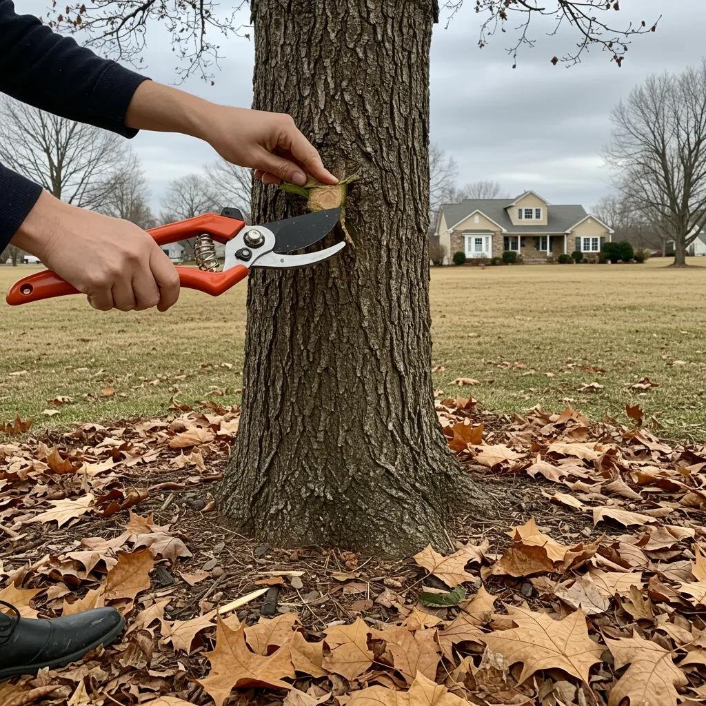 Homeowner inspecting trees for storm preparedness, showcasing proactive tree care