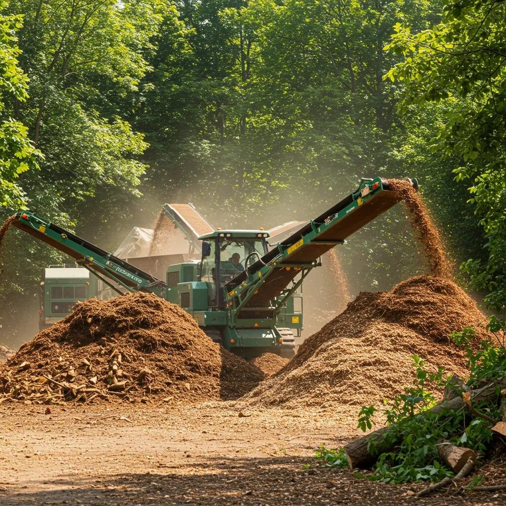 Recycling tree waste into mulch, showcasing sustainable practices